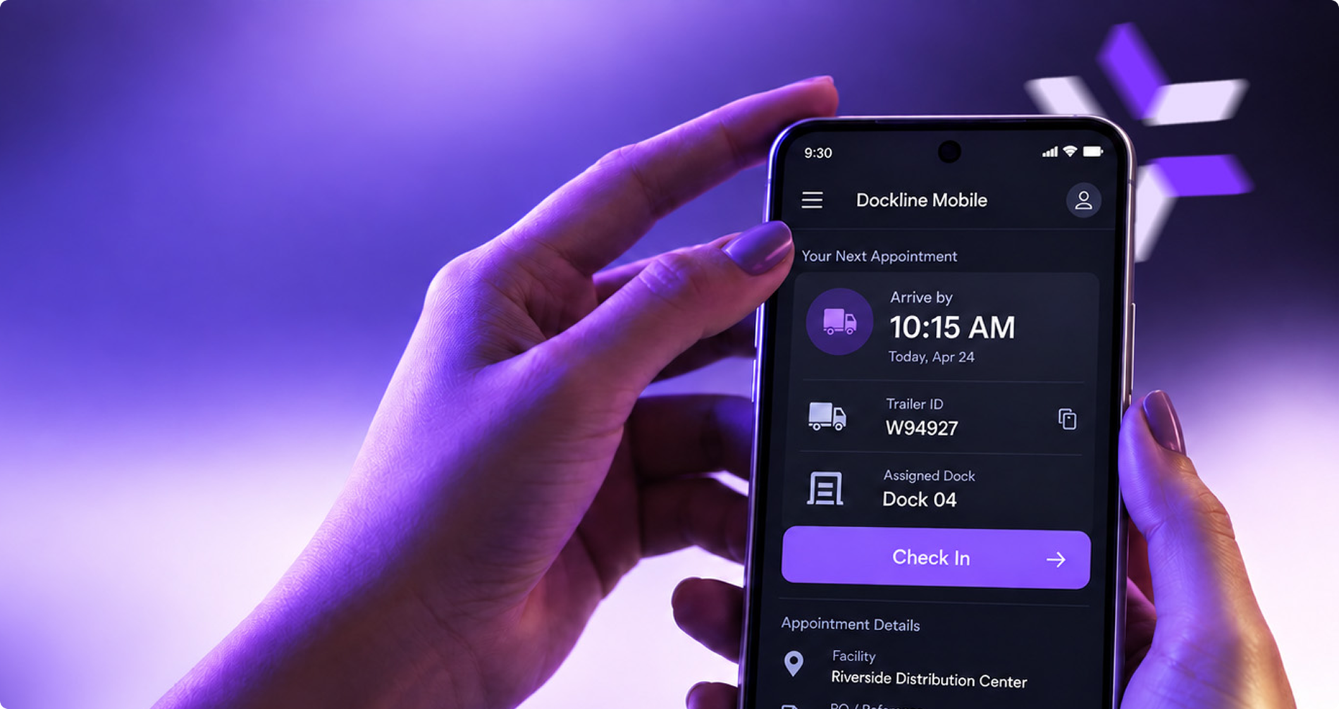 Illustrative product image showing a logistics appointment on a mobile device